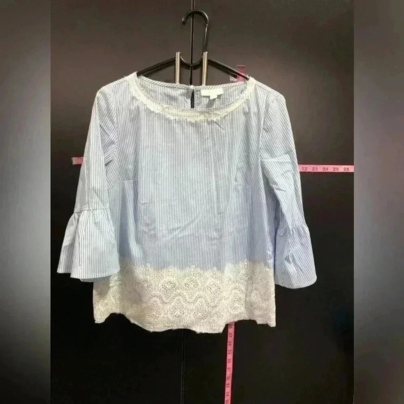 Charter Club Scalloped Lace Trim Hem,3/4 bell sleeve,keyhole back,boatneck - Picture 1 of 8